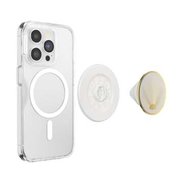PopSockets Round Phone Grip Compatible with MagSafe, Adapter Ring Included, Phone Holder, Wireless Charging Compatible - Enamel Radiant White