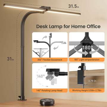 LED Desk Lamp with Remote & Flexible Gooseneck