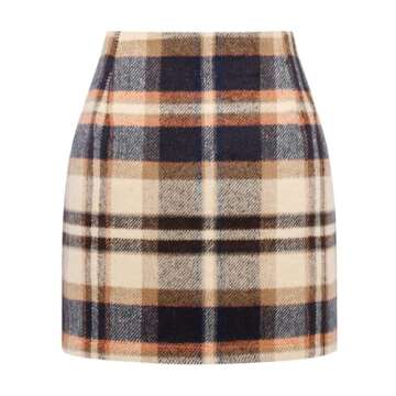 Plaid Skirts for Women Fall Winter 2022 High Waist Bodycon Pencil Wool Mini Skirt(Brown 01, S)