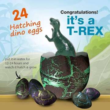 24 Pcs Easter Eggs Hatching Dinosaur Eggs for Easter Baskets Stuffers Fillers Easter Eggs Hunt, Grow in Water Hatch Dinosaur Egg with Assorted Color Crack Science Kits Novelty Toy Easter Gifts