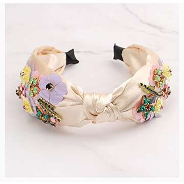 QTMY Fashion Headbands Crystal Gemstone Flower Hair Accessories Head Band Fashion Headwear for Women,717Champagne