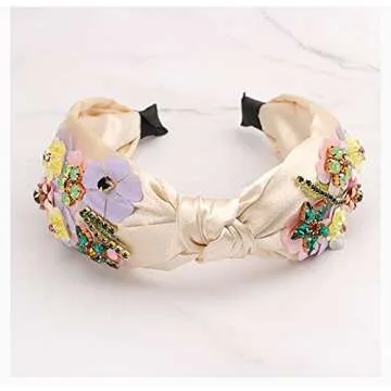 QTMY Fashion Headbands Crystal Gemstone Flower Hair Accessories Head Band Fashion Headwear for Women,717Champagne