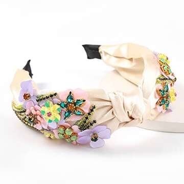 QTMY Fashion Headbands Crystal Gemstone Flower Hair Accessories Head Band Fashion Headwear for Women,717Champagne