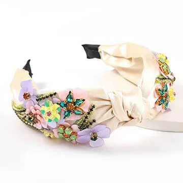 QTMY Fashion Headbands Crystal Gemstone Flower Hair Accessories Head Band Fashion Headwear for Women,717Champagne