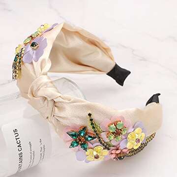 QTMY Fashion Headbands Crystal Gemstone Flower Hair Accessories Head Band Fashion Headwear for Women,717Champagne