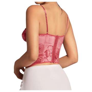 SHENHE Women's Lace Floral Corset Top Sexy Mesh Backless Going Out Bustier Crop Top Pink L