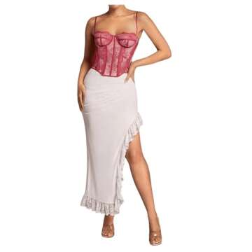 SHENHE Women's Lace Floral Corset Top Sexy Mesh Backless Going Out Bustier Crop Top Pink L