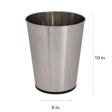 Bath Bliss 5 Liter Small Wastebasket | Round Open Top | Trash Can | Bathroom | Bedroom | Kitchen | Office | Dorm | Disposal Waste Bin | Garbage | Stainless Steel