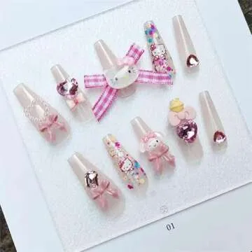Y2K Pink Rabbit Rhinestone Heart Press on Nails - Stunning Style