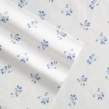 Stone Cottage - King Sheets, Cotton Percale Bedding Set, Crisp & Cool Home Decor (Blue Sketchy Ditsy, 4pcs, King)