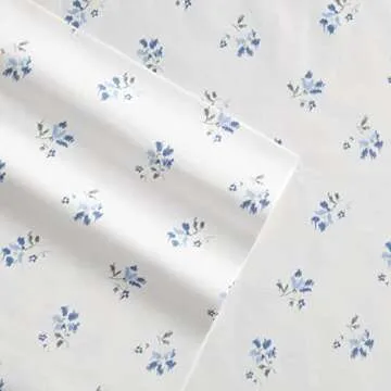 Stone Cottage - King Sheets, Cotton Percale Bedding Set, Crisp & Cool Home Decor (Blue Sketchy Ditsy, 4pcs, King)