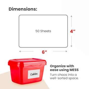 MESS Large Bin Labels for Storage Bins (50 6x4) Storage Bin Labels - Pantry Labels - Labels for Organizing - Removable Labels for Storage Bins Craft Organization - Moving Labels for Boxes