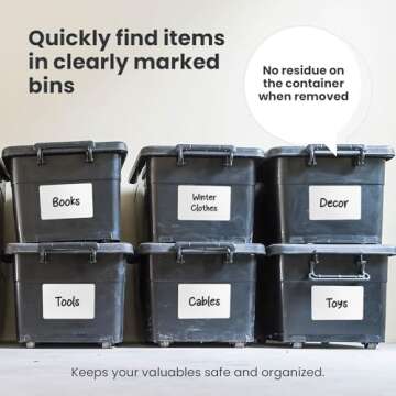 MESS Large Bin Labels for Storage Bins (50 6x4) Storage Bin Labels - Pantry Labels - Labels for Organizing - Removable Labels for Storage Bins Craft Organization - Moving Labels for Boxes