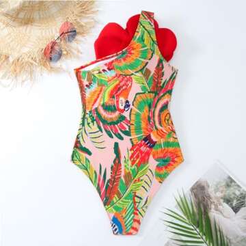 Beach Cover Up Women Floral One Piece Swimsuits for Women Sarong Skirt Wrap 2 Pieces Swimming Suit Floral Print Swimsuit Ruffle Bathing Suits Monokini Padded Bathing Suit Skirt Set Red 3D Flower XL