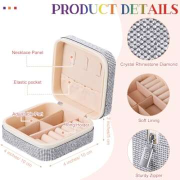 Ecation Rhinestone Travel Jewelry Case Bling Small Jewelry Box Jewelry Organizer Box Portable Jewelr...