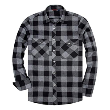 Alimens & Gentle Men's Button Down Long Sleeve Plaid Flannel Shirt - Cozy & Stylish