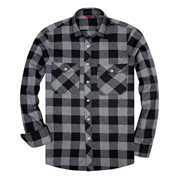 Alimens & Gentle Men's Button Down Long Sleeve Plaid Flannel Shirt - Cozy & Stylish
