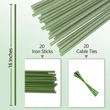 Plant Stakes,20Pcs Plant Sticks,Garden Green Bendable Single Stem Plant Support Stakes for Indoor and Outdoor Plants,Potted Plants,Flowers Orchid Peony Rose-16 Inches