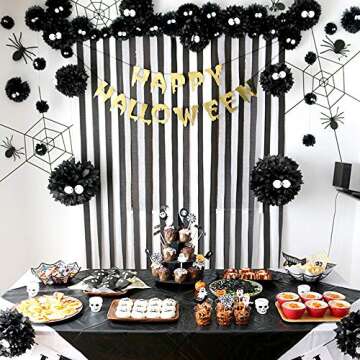 8 Rolls Black Crepe Paper Streamers, Wedding Birthday Baby Shower Halloween Party Decoration, Rainbo...