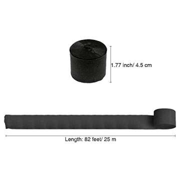 8 Rolls Black Crepe Paper Streamers, Wedding Birthday Baby Shower Halloween Party Decoration, Rainbow DIY Supplies, Living Room Bedroom Decor