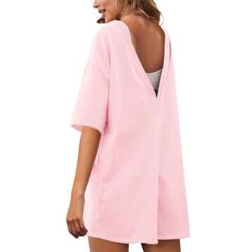 Yeokou Rompers for Women Casual Short Sleeve Oversized Athletic Workout Reversible Hot Shot Tee Romp...