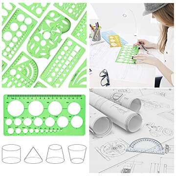 CFTfabMS 15Pcs Geometric Stencils Drawing Templates,Drawing Stencils Drafting Tools with Geometry Set,Circle,Curve Shape Stencils Drafting Tools for Drawing,Design