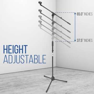 Pyle Foldable Tripod Microphone Stand - Universal Mic Mount and Height Adjustable from 37.5'' to 65....