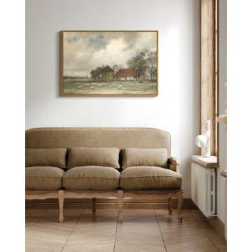 ARPEOTCY Vintage Framed Sheep Wall Art Decor, Bedroom Kitchen Country Farmhouse Paintings Wall Decorations, Large Canvas Prints Art, Home Rustic Cottage Retro Decor, 24x36 Inch