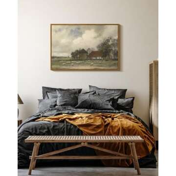 ARPEOTCY Vintage Framed Sheep Wall Art Decor, Bedroom Kitchen Country Farmhouse Paintings Wall Decorations, Large Canvas Prints Art, Home Rustic Cottage Retro Decor, 24x36 Inch