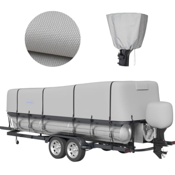 Tuszom Heavy Duty 900D Waterproof Trailerable Pontoon Boat Cover (17'-20') with Motor Cover