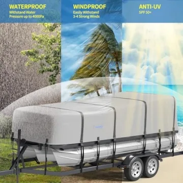 Tuszom Waterproof 900D Trailerable Boat Cover for 17-20 ft