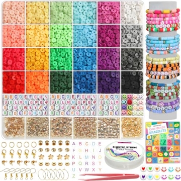 YMSDZHL 6000+PCS Clay Beads Bracelet Making Kit,24 Color DIY Flat Preppy Beads for Friendship Jewelr...