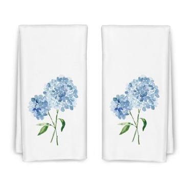 CIOJUNE Light Blue Hydrangea Flowers Floral Kitchen Towels Set of 2 - Flowers Decorative Hand Towels...