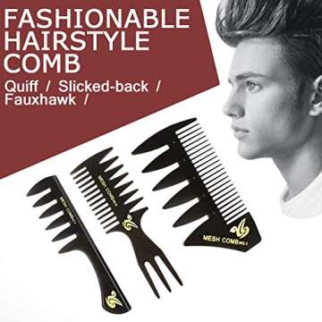 Men Hair Comb, 5 Pcs Professional Barber Accessories Retro Styling Comb Set Great for All Hair Types