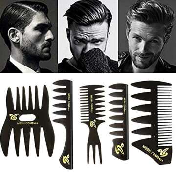 Men Hair Comb, 5 Pcs Professional Barber Accessories Retro Styling Comb Set Great for All Hair Types