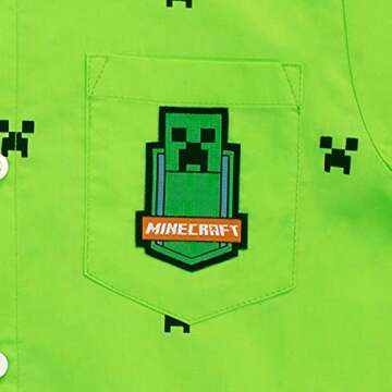 Minecraft Boys' Creeper Button Down Shirt Size 8 Green