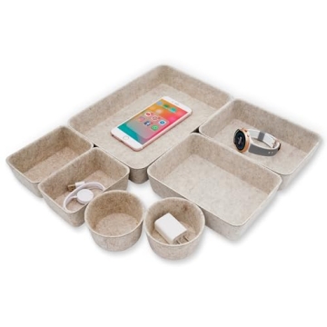 Welaxy 7-Pack Desk Drawer Organizer Trays - Scandinavian Chic Style, Felt Storage Bins for Office, M...
