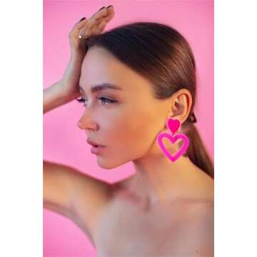 Pink Heart Dangle Earrings for Women - Vibrant Love Style