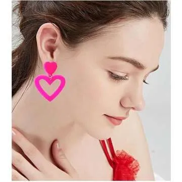 Pink Heart Dangle Earrings for Women - Vibrant Love Style