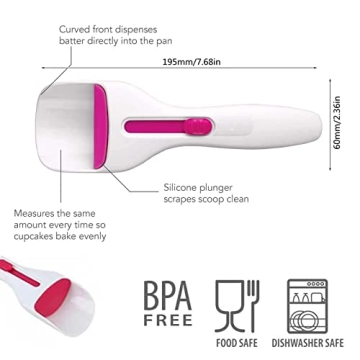 Cake Batter Distribution Scoop, Kitchen flour paste Dispenser scoop DIY cupcake batter scoop, One-Touch Sliding Button Dispenses Batter, Home Batter Dispenser baking tool, Dishwasher-Safe & BPA-Free