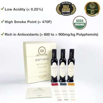 Entimio Collection +600 to +900 mg/kg Organic Extra Virgin Olive Oil Set, New 2024-2025 Early Harves...