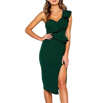 ECOWISH Women's Sexy Ruffle One Shoulder Midi Dress - Elegant Party Wear