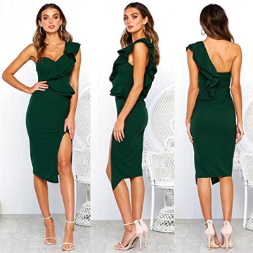 ECOWISH Sexy Ruffle One Shoulder Midi Dress Elegant Party Wear
