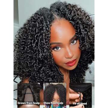 UNICE EasiContour Kinky Curly V Part Wigs 150% Density Human Hair Minimal Leave Out