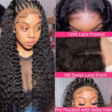 MsSunlight 13x6 Deep Wave Lace Front Wigs Human Hair 28 Inch HD Transparent Lace Frontal Wigs Human Hair Water Wave Wigs 200% Density Deep Curly Human Hair Wigs Pre Plucked with Baby Hair