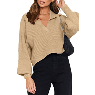 CHYRII Oversized V Neck Knitted Pullover Sweater for Women
