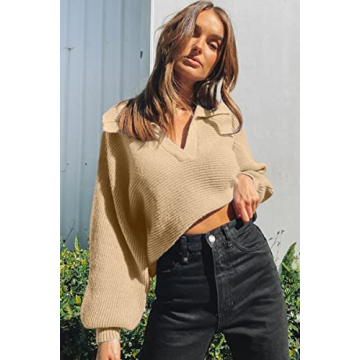 CHYRII Oversized V Neck Knitted Pullover Sweater for Women