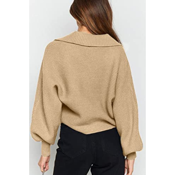 CHYRII Oversized V Neck Knitted Pullover Sweater for Women