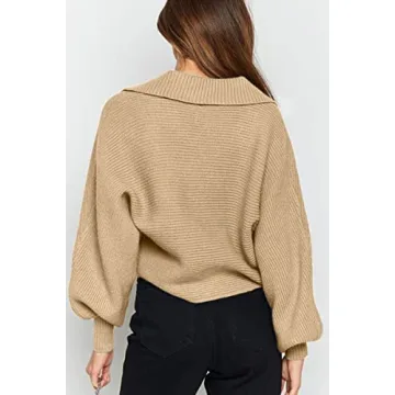 CHYRII Oversized V Neck Knitted Pullover Sweater for Women