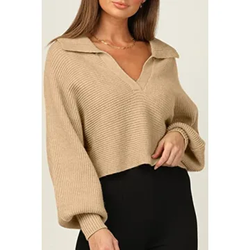 CHYRII Oversized V Neck Knitted Pullover Sweater for Women